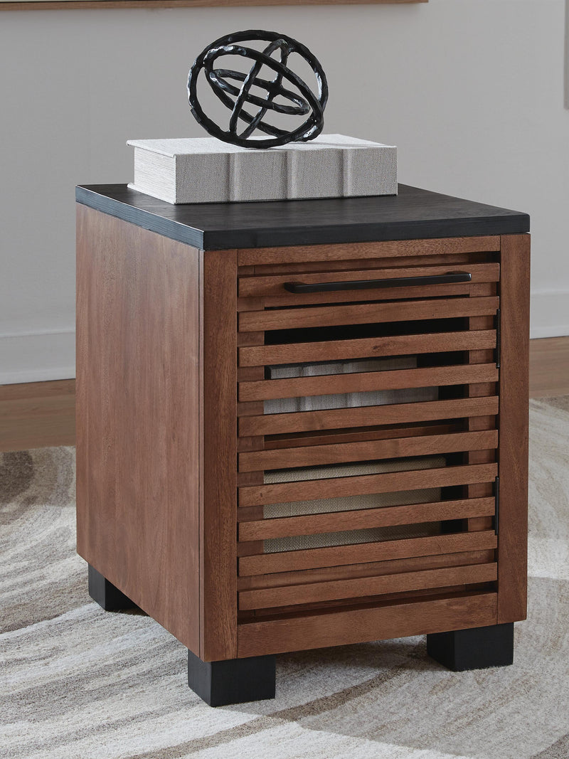 Kallari Warm Brown/Black Chairside End Table - T737-7