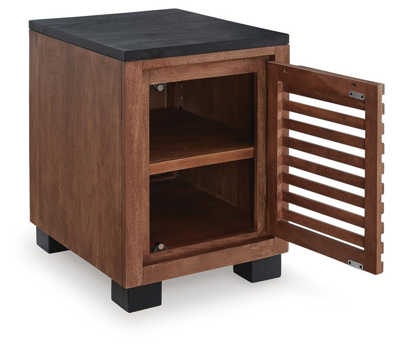 Kallari Warm Brown/Black Chairside End Table - T737-7