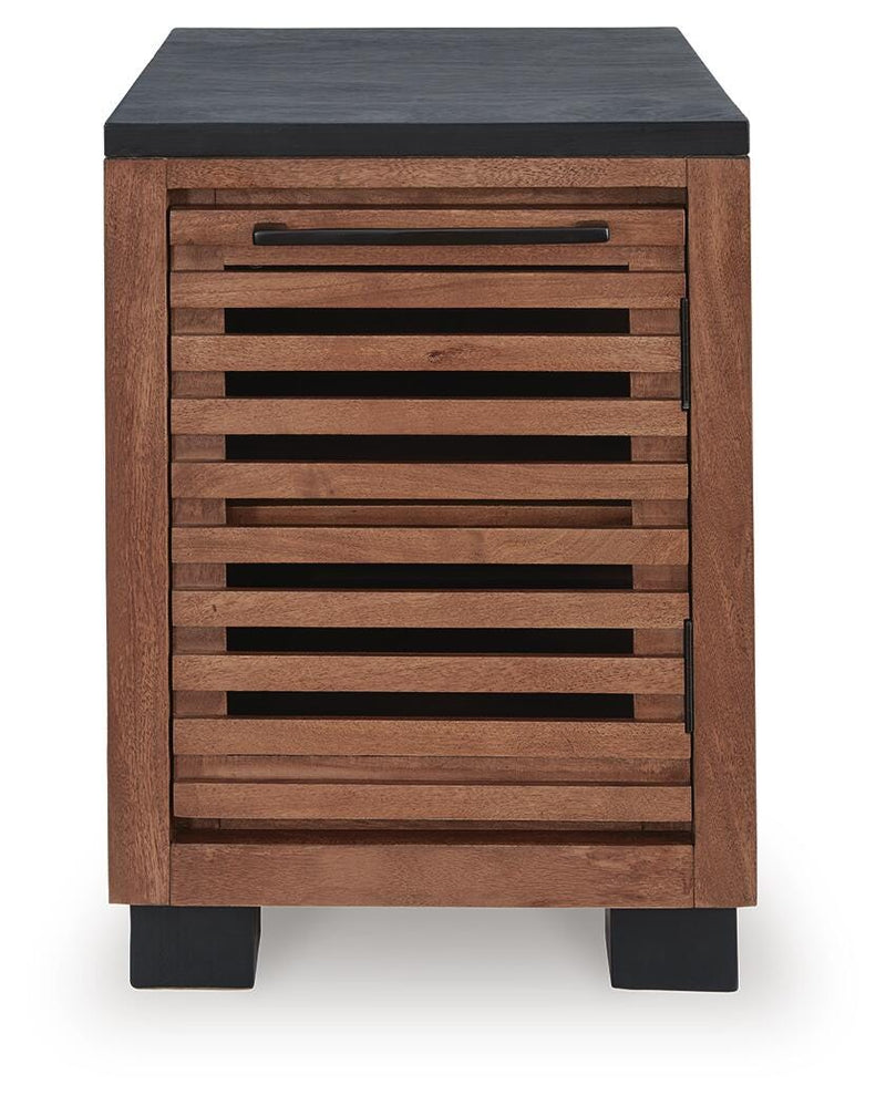 Kallari Warm Brown/Black Chairside End Table - T737-7