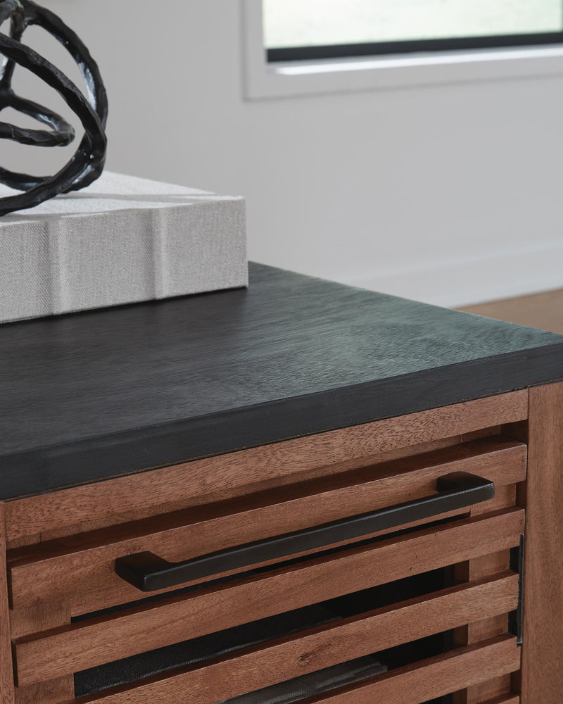 Kallari Warm Brown/Black Chairside End Table - T737-7