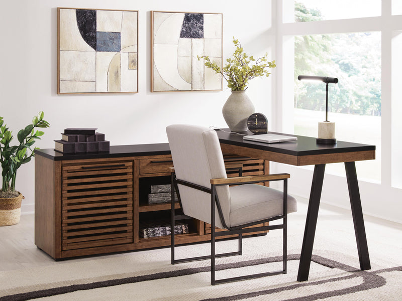 Kallari Warm Brown/Black Credenza with Desk Return - H737H1