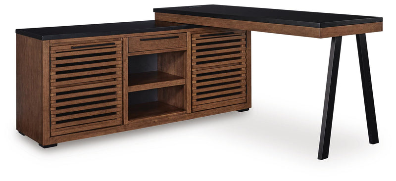 Kallari Warm Brown/Black Credenza with Desk Return - H737H1