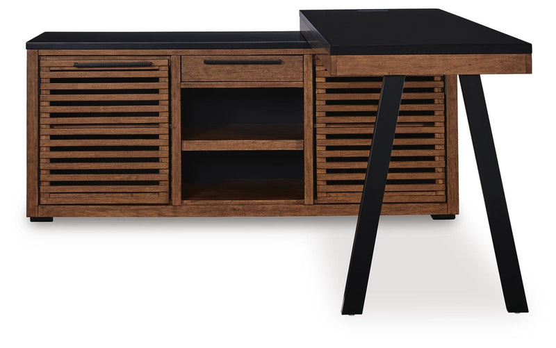 Kallari Warm Brown/Black Credenza with Desk Return - H737H1