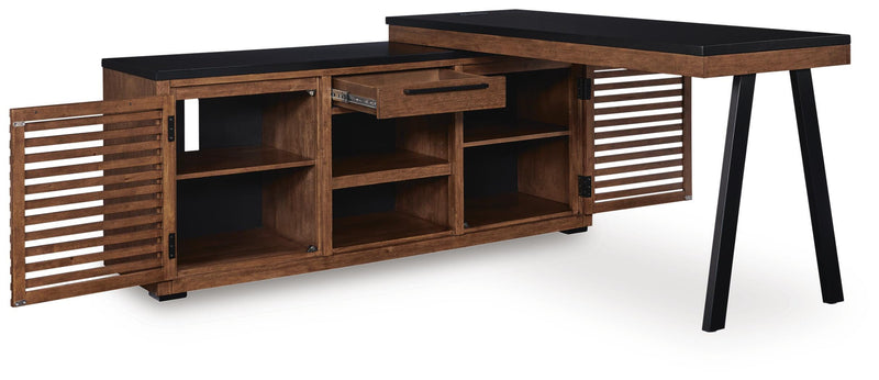 Kallari Warm Brown/Black Credenza with Desk Return - H737H1