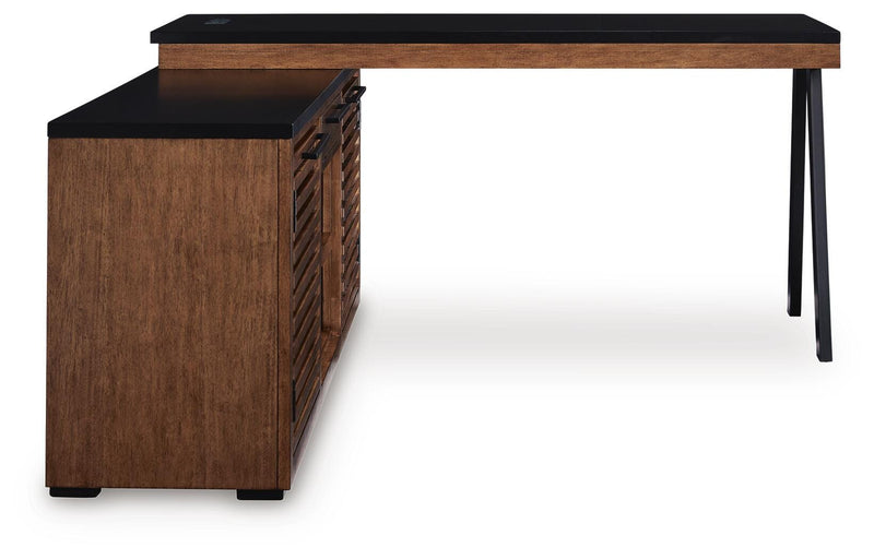 Kallari Warm Brown/Black Credenza with Desk Return - H737H1