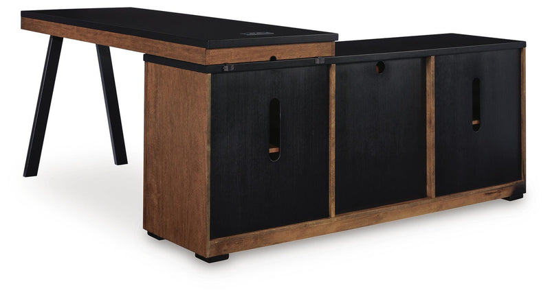 Kallari Warm Brown/Black Credenza with Desk Return - H737H1