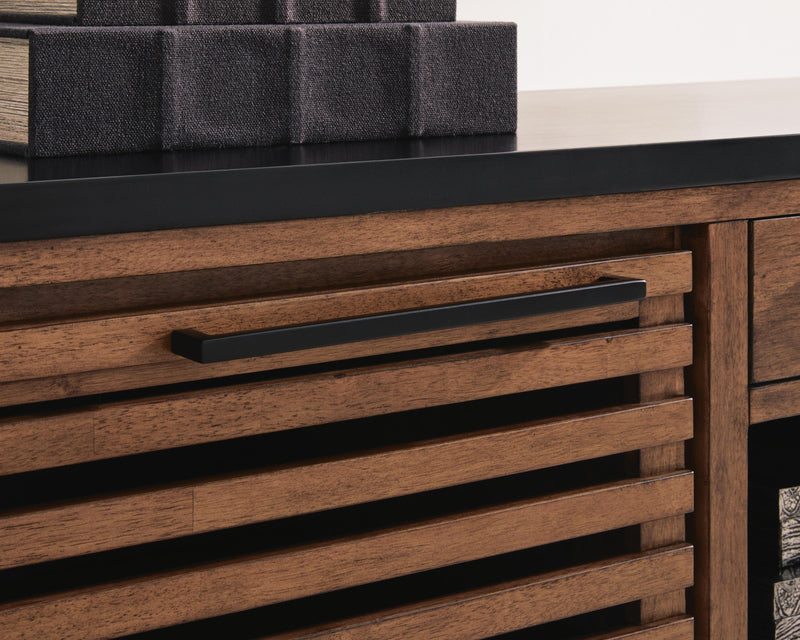 Kallari Warm Brown/Black Credenza with Desk Return - H737H1