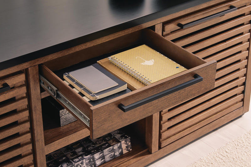 Kallari Warm Brown/Black Credenza with Desk Return - H737H1