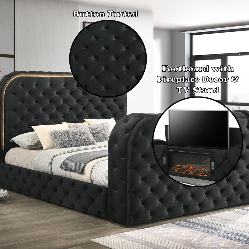 Kana Eastern King Bed w/LED, Fireplace & TV Stand - BD03121EK