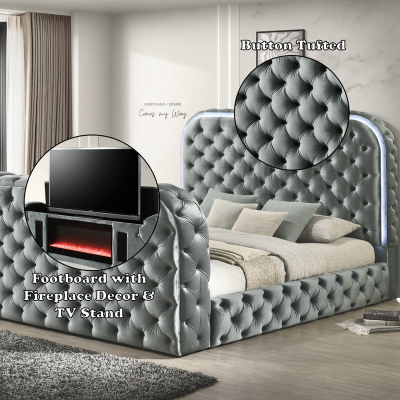Kana Eastern King Bed w/LED, Fireplace & TV Stand - BD05071EK