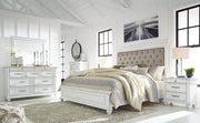 Kanwyn Queen Panel Bed with Mirrored Dresser and Chest in Whitewash - PKG007929