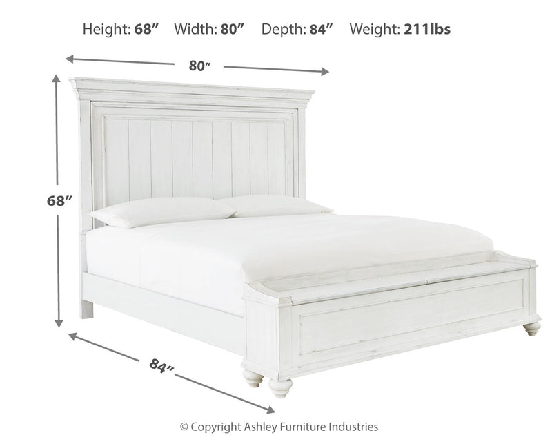 Kanwyn Queen Panel Bed with Storage with Mirrored Dresser in Whitewash from Ashley - Luna Furniture