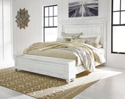 Kanwyn Queen Panel Bed with Storage with Mirrored Dresser in Whitewash from Ashley - Luna Furniture