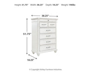 Kanwyn Whitewash Cal King Upholstered Panel Bed, Dresser, Mirror and Chest - B777B23