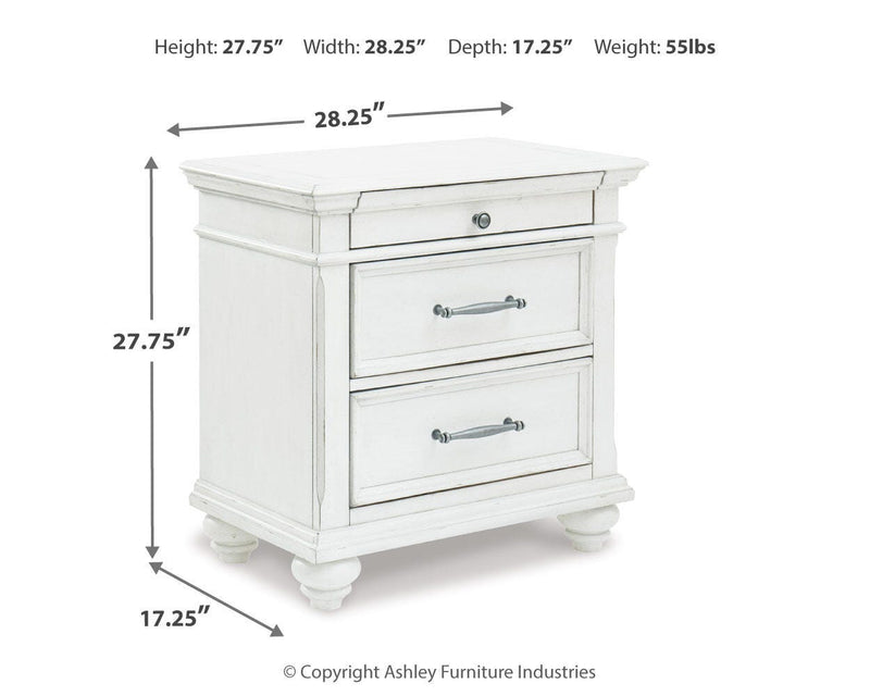 Kanwyn Whitewash King Panel Bed, Dresser, Mirror and 2 Nightstands - B777B31