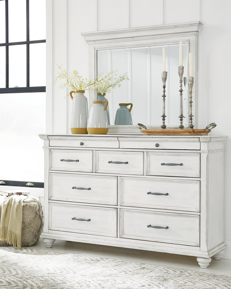Kanwyn Whitewash King Panel Bed, Dresser, Mirror and 2 Nightstands - B777B31