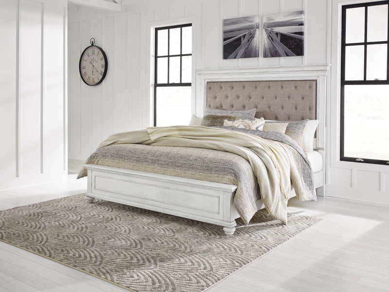 Kanwyn Whitewash King Panel Bed, Dresser, Mirror and 2 Nightstands - B777B31