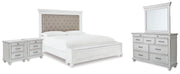 Kanwyn Whitewash King Panel Bed, Dresser, Mirror and 2 Nightstands - B777B31