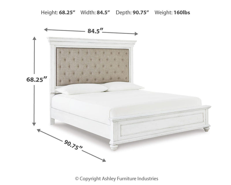 Kanwyn Whitewash King Panel Bed, Dresser, Mirror and 2 Nightstands - B777B31