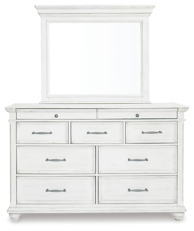 Kanwyn Whitewash King Panel Bed, Dresser, Mirror and 2 Nightstands - B777B31