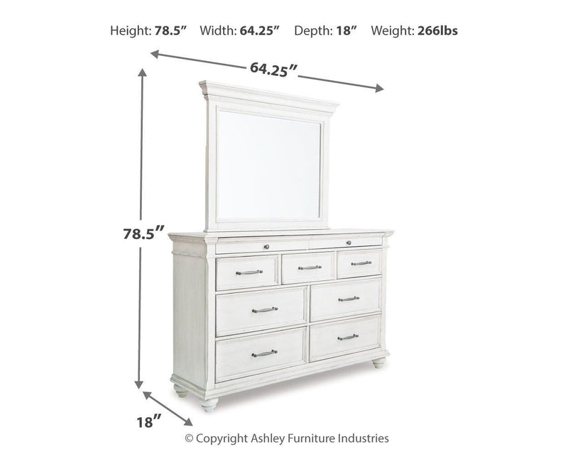 Kanwyn Whitewash King Panel Bed, Dresser, Mirror and 2 Nightstands - B777B31