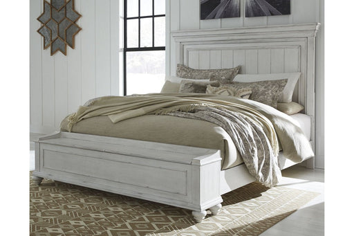 Kanwyn Whitewash King Panel Bed with Storage Bench - Gate FurnitureKing Bed