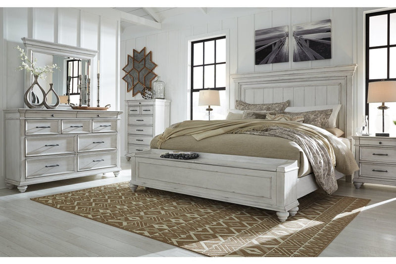 Kanwyn Whitewash King Panel Bed with Storage Bench - Gate FurnitureKing Bed