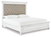 Kanwyn Whitewash King Upholstered Panel Bed, Dresser, Mirror and Chest - B777B18