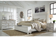 Kanwyn Whitewash Queen Panel Bed with Storage Bench - Gate FurnitureQueen Bed