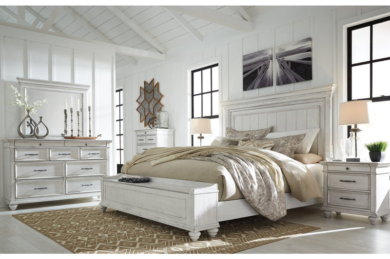 Kanwyn Whitewash Queen Panel Bed with Storage Bench - Gate FurnitureQueen Bed