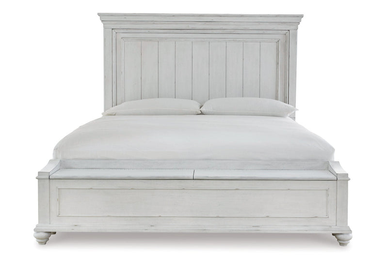 Kanwyn Whitewash Queen Panel Bed with Storage Bench - Gate FurnitureQueen Bed