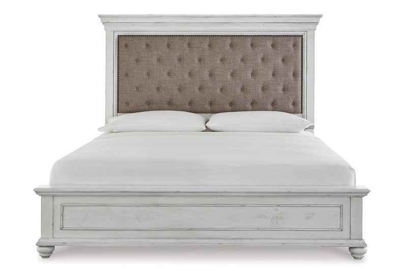 Kanwyn Whitewash Queen Panel Upholstered Bed - Gate FurnitureQueen Bed