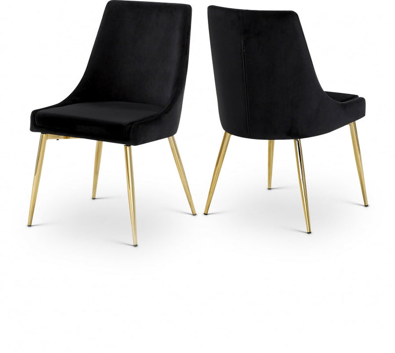 Karina Velvet Upholstered Dining Chair in Black, Set of 2 - 783Black-C