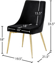 Karina Velvet Upholstered Dining Chair in Black, Set of 2 - 783Black-C