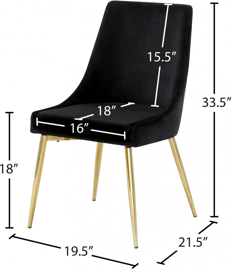 Karina Velvet Upholstered Dining Chair in Black, Set of 2 - 783Black-C