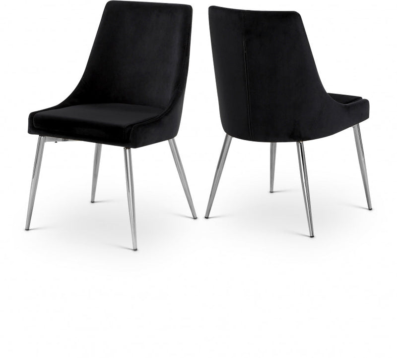 Karina Velvet Upholstered Dining Chair in Black, Set of 2 - 784Black-C