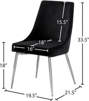 Karina Velvet Upholstered Dining Chair in Black, Set of 2 - 784Black-C