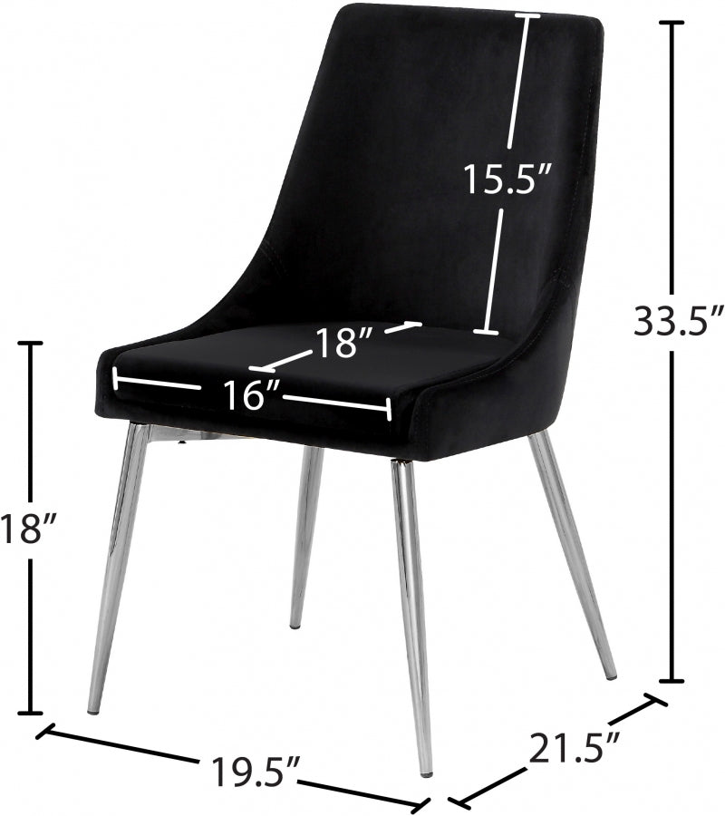 Karina Velvet Upholstered Dining Chair in Black, Set of 2 - 784Black-C
