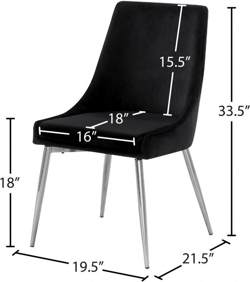 Karina Velvet Upholstered Dining Chair in Black, Set of 2 - 784Black-C