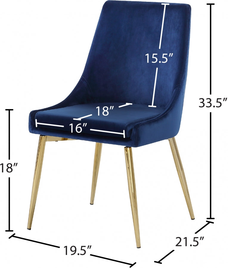 Karina Velvet Upholstered Dining Chair in Blue, Set of 2 - 783Navy-C