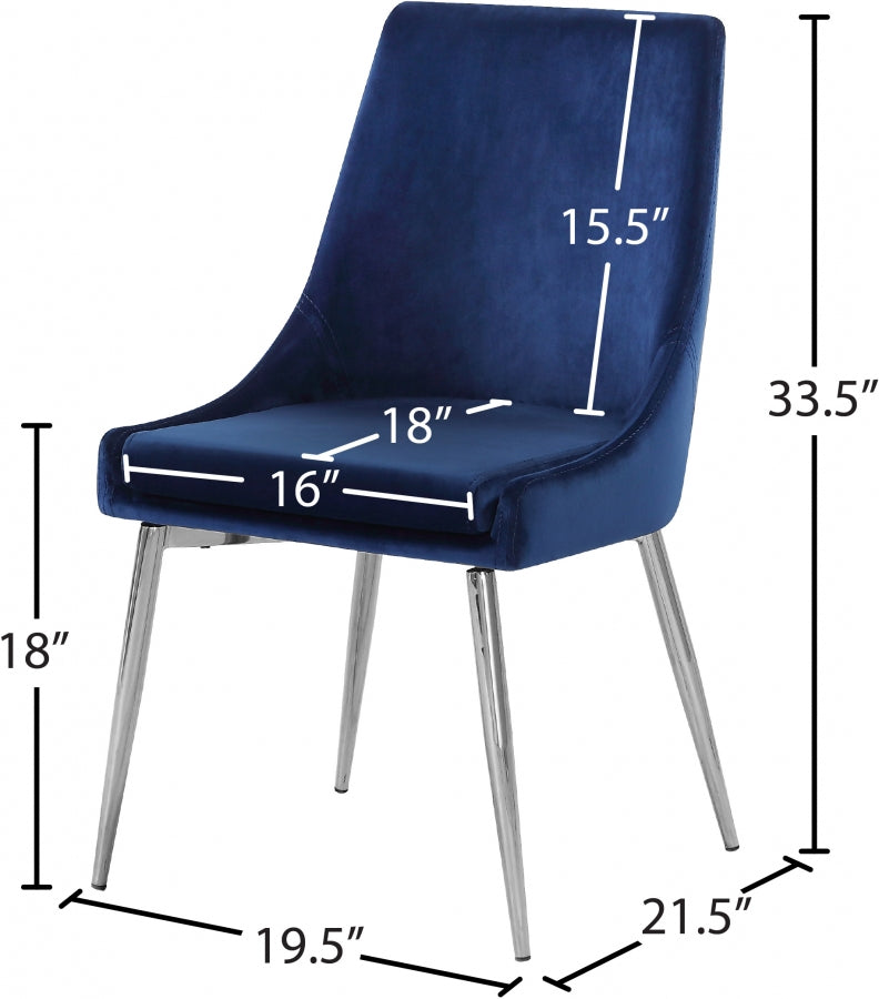 Karina Velvet Upholstered Dining Chair in Blue, Set of 2 - 784Navy-C