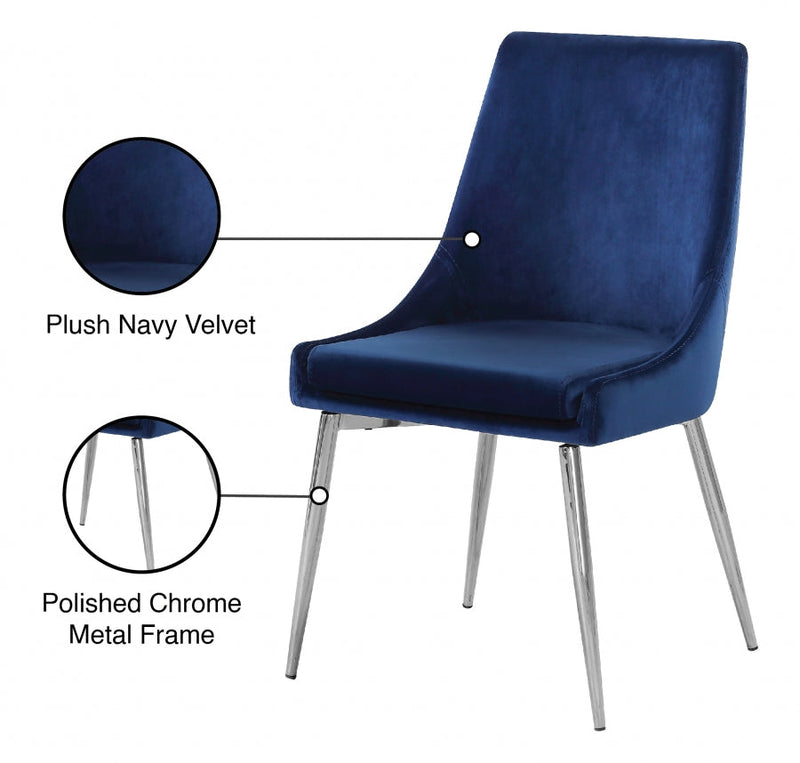 Karina Velvet Upholstered Dining Chair in Blue, Set of 2 - 784Navy-C