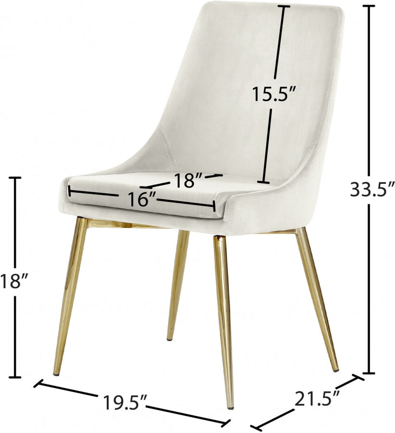 Karina Velvet Upholstered Dining Chair in Cream, Set of 2 - 783Cream-C