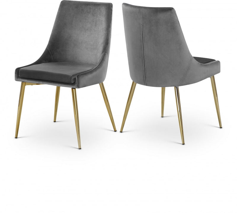 Karina Velvet Upholstered Dining Chair in Grey, Set of 2 - 783Grey-C