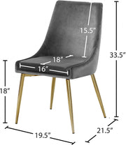 Karina Velvet Upholstered Dining Chair in Grey, Set of 2 - 783Grey-C