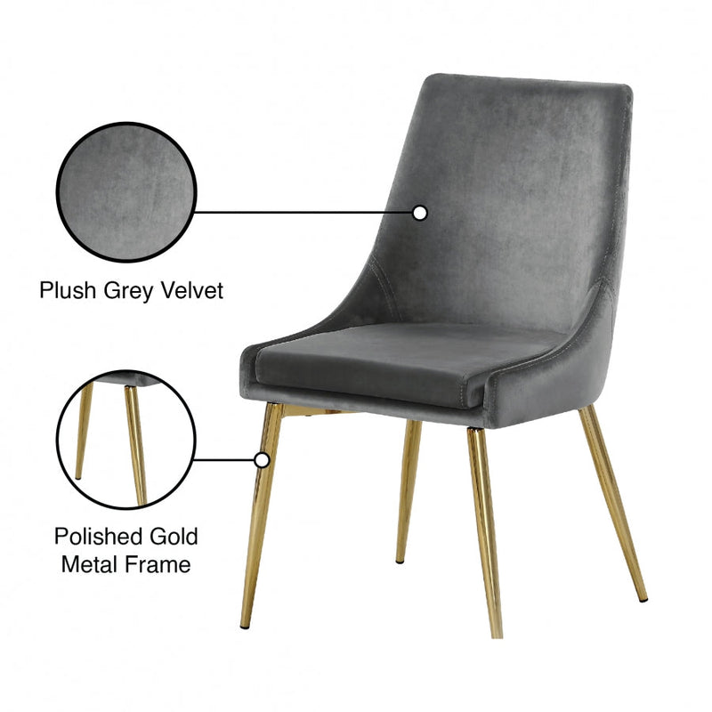 Karina Velvet Upholstered Dining Chair in Grey, Set of 2 - 783Grey-C