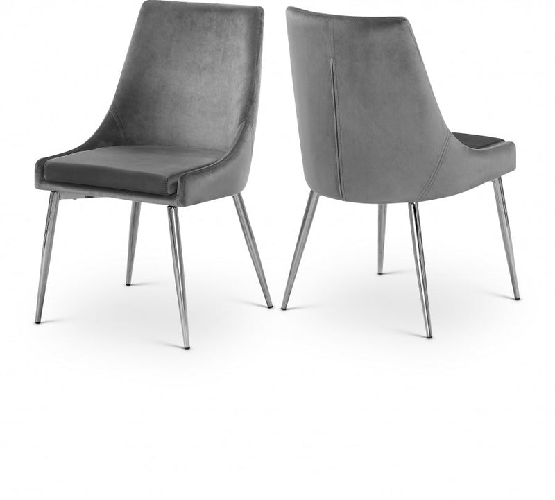 Karina Velvet Upholstered Dining Chair in Grey, Set of 2 - 784Grey-C