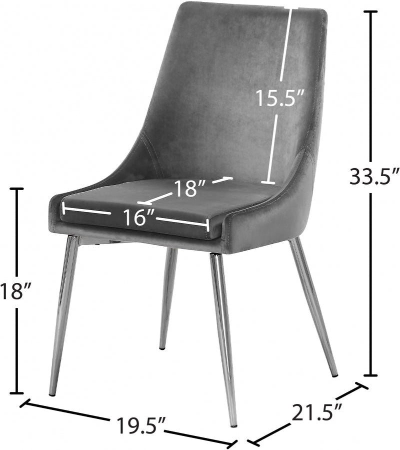 Karina Velvet Upholstered Dining Chair in Grey, Set of 2 - 784Grey-C