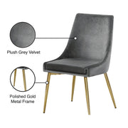 Karina Velvet Upholstered Dining Chair in Grey, Set of 2 - 784Grey-C