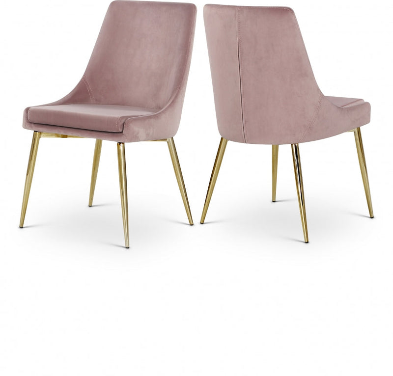 Karina Velvet Upholstered Dining Chair in Pink, Set of 2 - 783Pink-C